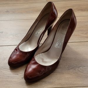 Salvatore Ferragamo Burgundy Patent Leather Pumps